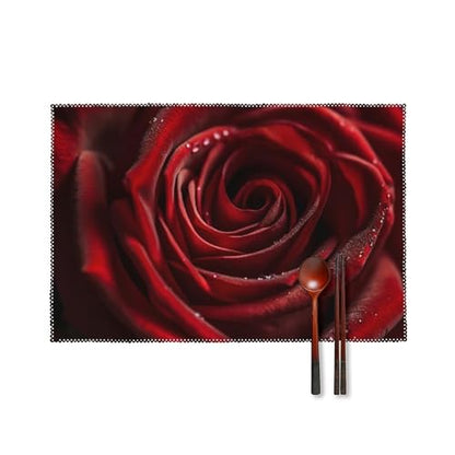 Placemat Set of 4 Washable Place Mats Heat Resistant Close-Up Photo of Red Rose Table Mats for Kitchen Non-Slip Placemats Wipeable Desktop Protection Mat for Dining Table - color: Close-up Photo of Red Rose