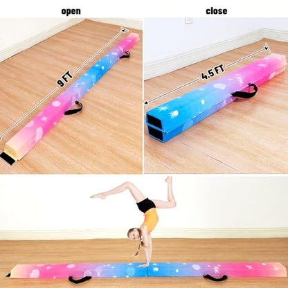 Marfula 6 FT / 8 FT / 9 FT Folding Gymnastics Beam Foam Balance Floor Beam - color: Bubble Rainbow, size: 9 Ft