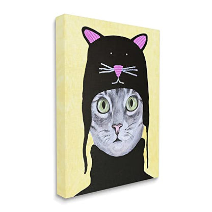 Stupell Industries Adorable Grey Cat Wearing Hat Black Turtleneck Yellow Background, Design by Coco de Paris - size: 16"L x 20"W