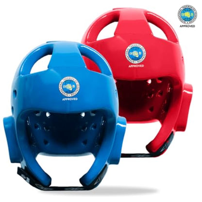 ITF Approved Taekwondo Head Guard – Red or Blue Sparring Helmet – Lightweight Foam Headgear Coated with Plastic Paint - color: Blue, size: Medium