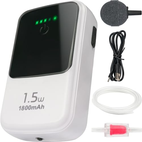 Silent Dual Operating Mode Rechargeable Aerator for Fish, Large Capacity Aquarium Air Pump with Universal Clip for Most Bait Buckets - color: 1800mAh