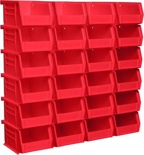 Akro-Mils 30210 AkroBins Plastic Storage Bins, Space-Saving Stackable Bins for Garage, Pantry, Craft Organization, 5" x 4" x 3", Red, 24-Pack