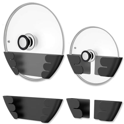Universal Adjustable Pot Lid Holder Organizer for Cabinet - Upgraded Patented Niceyos 4 Pack Pan Lids Organizers Inside Cabinet Door Wall Mount Pots Top Rack for Kitchen Cupboard Fit 6" to 13" (Black) - size: 4Pack-Black