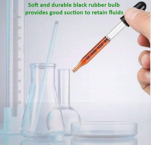 Pack of 4 Graduated 1ml, Glass Dropper with Black Suction Bulb, Medicine Eye Droppers 3" Straight Tip Calibrated for Essential Oils, Science Laboratory Medicine Art Liquid Plant Nutrients