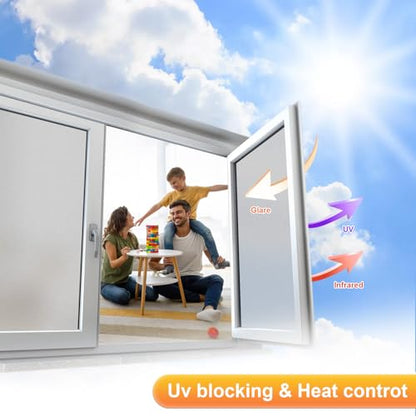 Frosted Window Privacy Film Glass Window Film Sun Blocking, Static Clings Removable Frosting Bathroom Door Window Covering, White,17.5 Inch x 157.4 Inch - color: Frosting White, size: 17.5 Inch x 157.4 Inch