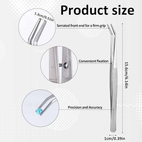 InnoHHustle 6 Pcs Stainless Steel Craft Tweezers Set with Curved Serrated Tip, Silver, Modern Style, 6-Inch