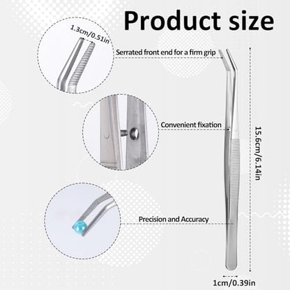 InnoHHustle 6 Pcs Stainless Steel Craft Tweezers Set with Curved Serrated Tip, Silver, Modern Style, 6-Inch