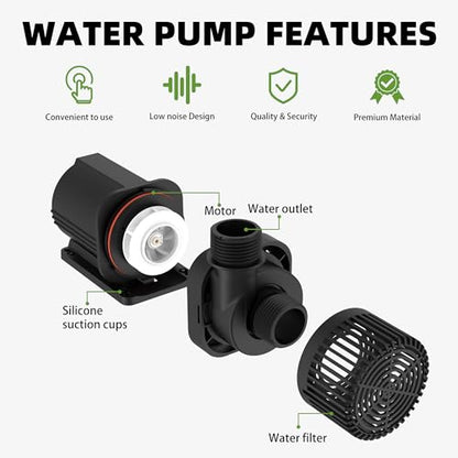 Submersible Pond Water Pump: 2600GPH 85W DC 24V Return Fountain Pump with 15ft Tubing for Aquarium Fish Tank Outdoor Garden