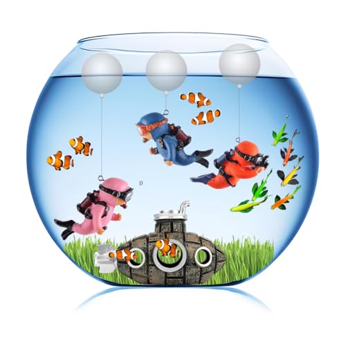 4 Pcs Fun and Vibrant Fish Tank Decorations - Cute Floating Diver and Retro Submarine Set - Perfect Aquarium Accessories for Betta Fish and Floating Aquarium Decor (Style-02) - color: Style-02