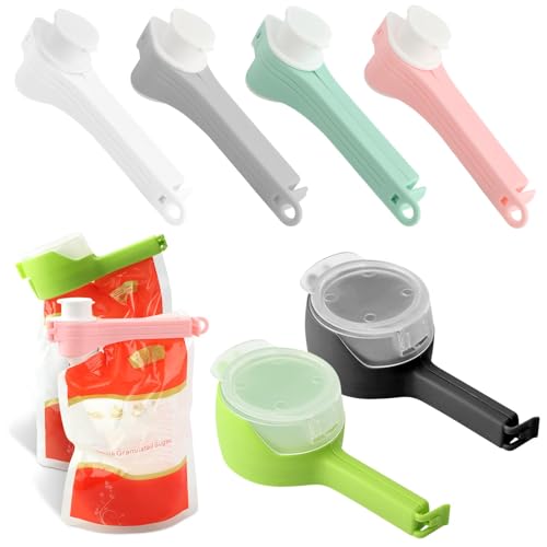 6Pcs Bag Clip with Pour Spout, Bag Clips for Food Storage Sealing Clips, Seal and Pour Bag Clip, Reusable Plastic Cap Sealer Clips for Snack Storage(COLOR:Type B) - color: Type B
