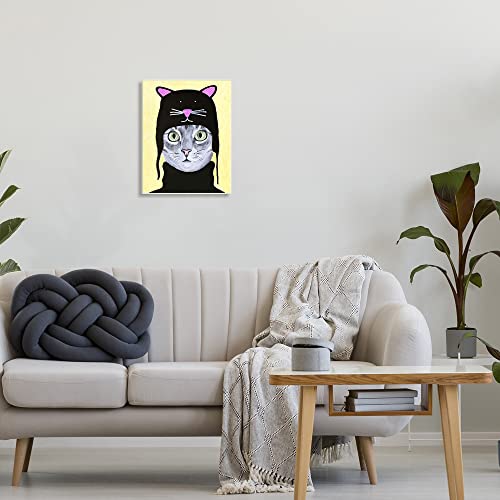 Stupell Industries Adorable Grey Cat Wearing Hat Black Turtleneck Yellow Background, Design by Coco de Paris - size: 13"L x 19"W