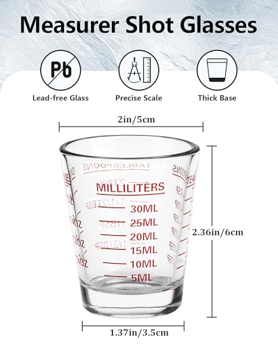 Shot Glasses Measuring Cup Set 2PACK Espresso Shot Glasses Liquid Heavy Glass 26-Incremental Measurement 1 OZ, 2 TBS, 6 TSP, 30 ML Kitchen Tools (Red) - color: 2 Pack-Red