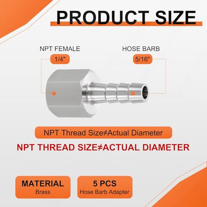 2 Pack Stainless Steel Hose Barb to NPT Male Adapter, 5/16" Barb x 1/4" NPT Female for Industrial, Automotive, Fluid Transfer, Home Gardening - size: 5/16" Barb To 1/4" NPT Female