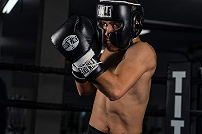 TITLE Boxing Leather Sparring Headgear - MMA & Muay Thai Protection - color: Black, size: Large