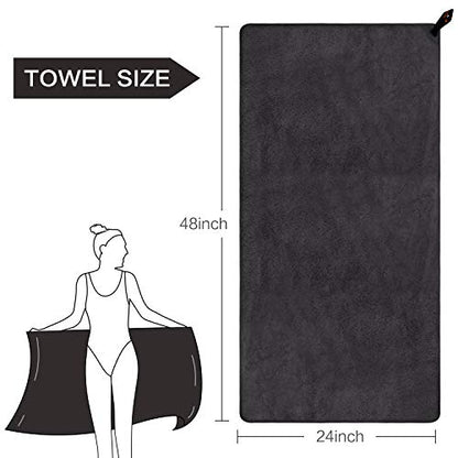 SUNLAND Microfiber Gym Bath Towels for Men Women 24x48In - color: Black X 2