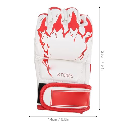 HERCHR MMA Gloves, Professional MMA Fingerless Gloves PU Leather Punching Bag Sanda Boxing Gloves for Punching Bag Sparring Muay Thai Karate - color: white red