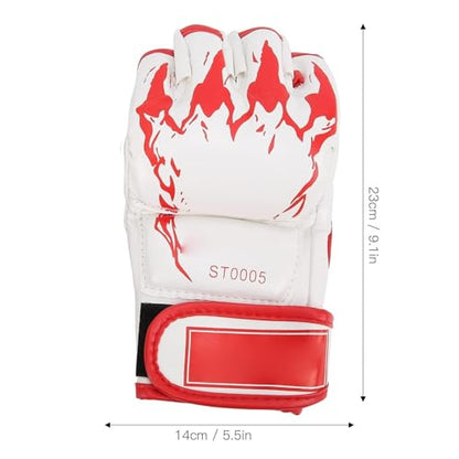 HERCHR MMA Gloves, Professional MMA Fingerless Gloves PU Leather Punching Bag Sanda Boxing Gloves for Punching Bag Sparring Muay Thai Karate - color: white red
