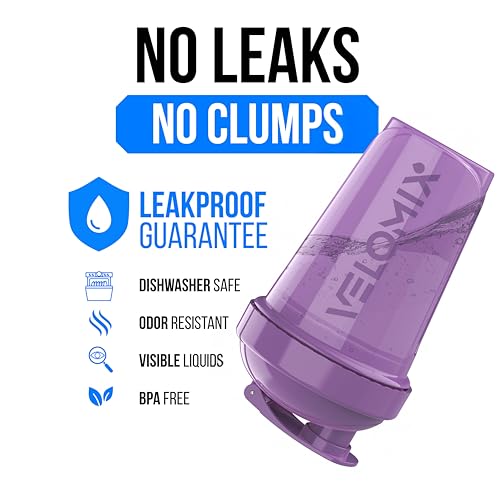 VELOMIX 2 Pack 20oz Protein Shaker Bottle for Protein Mixes, Purple/Black - color: A9) Purple / Black