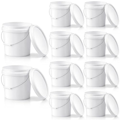 10 Pcs 3.5 Gallon Round Food Grade Bucket with Lid Plastic Buckets Pail with Handle Lid Heavy Duty Buckets for Storing Dry Food Charcoal Camping Fishing(White) - color: White, style: Round