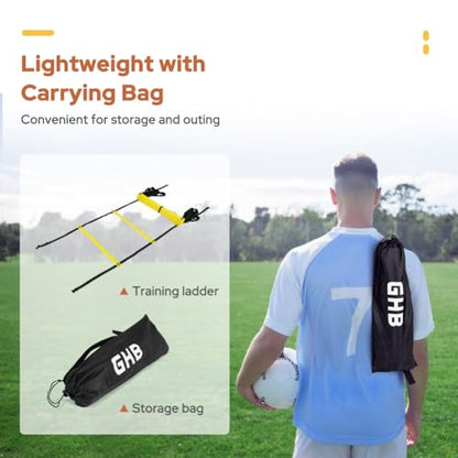 GHB Pro Agility Ladder Agility Training Ladder Speed 12 Rung 20ft with Carrying Bag - color: Yellow