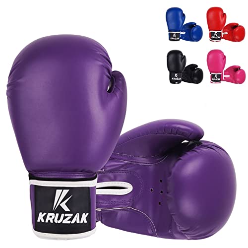Kruzak Plain Boxing Gloves for Sparring, Kickboxing, Muay Thai, Martial Arts & MMA Fighting - Men & Women Punch Bag Mitts Training and Focus Pads Punching - color: Purple, size: 16 oz