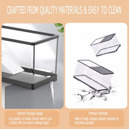 Turtle Tank Starter Kit, Upgraded Aquarium Fish Tank Kit with Filter,Fish Net, Reptile Habitat with Adjustable UV Lamp & Lid,Bask Platform for Crabs,Amphibians,Reptiles.(12"x7.7"x7.2")