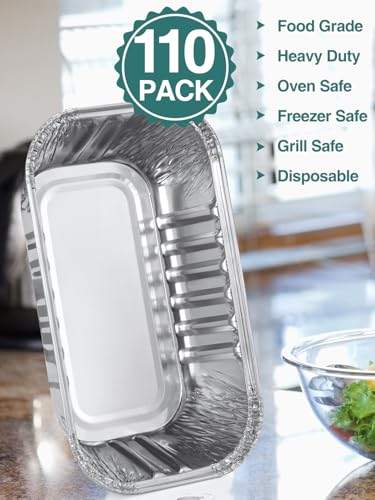 110 Pack 6x3.5x2 Disposable Aluminum Loaf Pans with Lids - 1 Lb Mini Loaf Pans, Small Aluminum Tin Foil Baking Pan, Food Containers for Baking, Cakes, Bread, Meat, Loaves