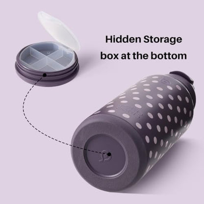 BOTTLE BOTTLE 32oz Insulated Water Bottle with Pill Box - color: Dancing Dots