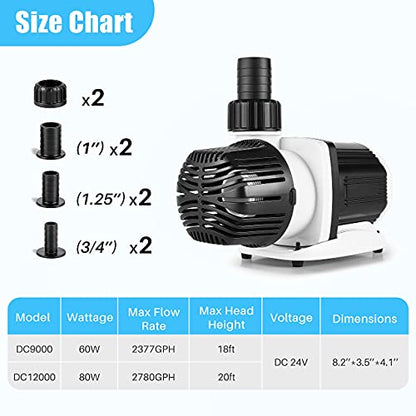 dc-9000 Silent Swirl Controllable DC aquarium Pump 60W 2377GPH marine wavemaker 24V return pump with sine wave Controller for salt/Freshwater fish reef tank sump Circulation