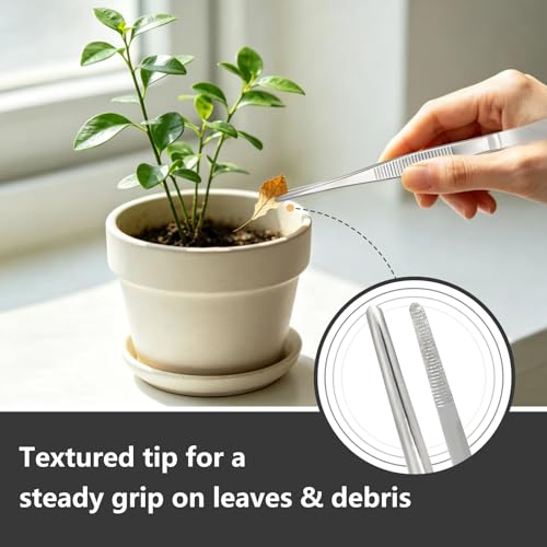 2 PCS Stainless Steel Garden Tweezers Set 2-in-1 Long Plant Tweezers Gardening Tools with 8.9" Curved Tine & 8.7" Straight Rake for Plants, Lawn, Bonsai, Succulents
