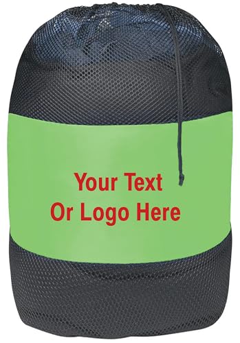 Personalized Nylon Mesh Laundry Bag, Locking Drawstring Closure, And Machine Washable (Green, Laundry Bag) - color: Green