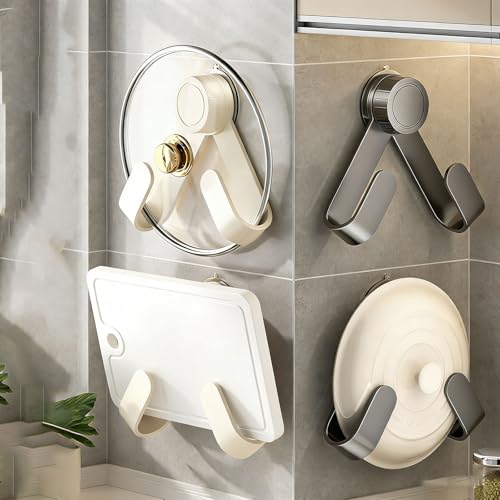 2PCS Adjustable Pot Lid Holder - Adjustable Adhesive Organizer for Cabinet & Wall, Heavy Duty Storage Rack for Pot Lids, Cutting Boards and Pans