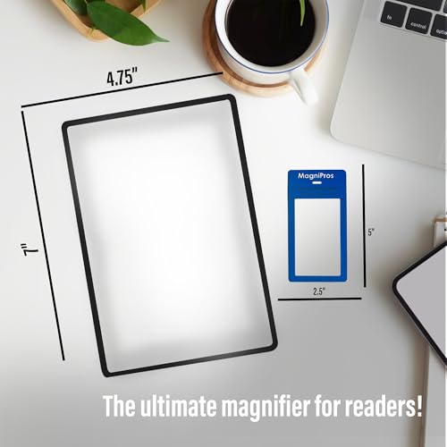 MagniPros Premium 3X (300%) Page Magnifying Fresnel Lens Magnifier 4.5" x 7" with 3 Bookmark Fresnel Lens Magnifiers for Reading Small Prints, Low Vision Aids & Solar Projects