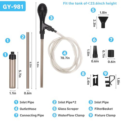 Gravel Vacuum for Aquarium-6.5Ft Hose Water Changer for Fish Tank Adjustable-Manual Siphon Pump Fish Tank Cleaner