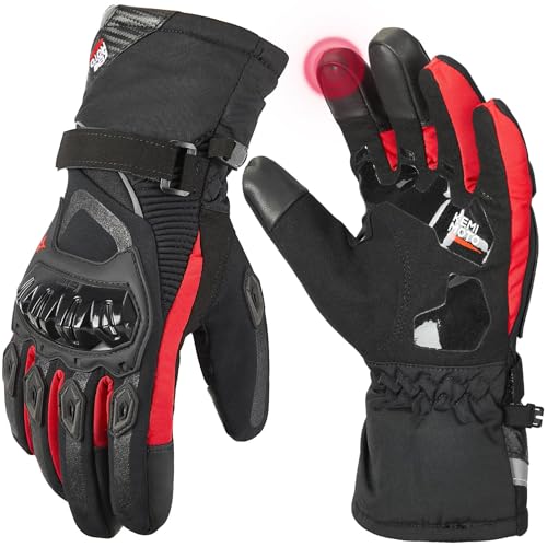KEMIMOTO Winter Motorcycle Gloves, Rainproof Riding Warm Gloves with Touchscreen for Motorcycle Riding, ATV, UTV, Snowmobile Red XL - color: Red, size: X-Large