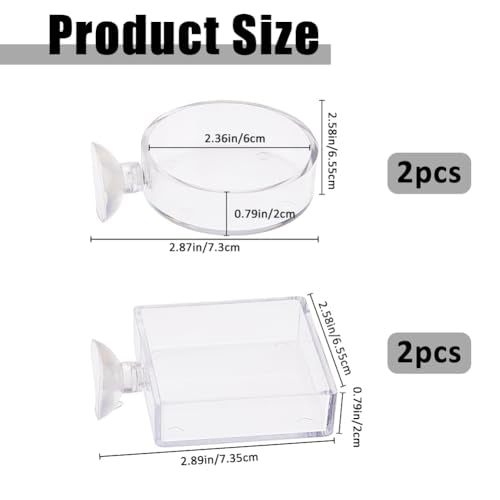 SUPERFINDINGS 4Pcs 2 Styles Fish Tank Feeder Dishes 7.3cm/2.9" Aquarium Shrimp Feeding Dish with Suction Cup Transparent Acrylic Fish Tank Feeding Bowls Shrimp Feeder Dish for Shrimps Fish Betta