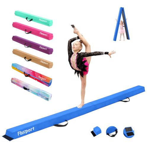 FBSPORT 8ft/9ft/9.5ft Balance Beam Folding Gymnastics Beam Foam Balance Floor Beam Equipment for Kids Adults, Suede Cover Anti Slip Base with Carry Bag for Home School Gym Training - color: Blue, size: 8ft*6in*2.5in(240*15*6cm)
