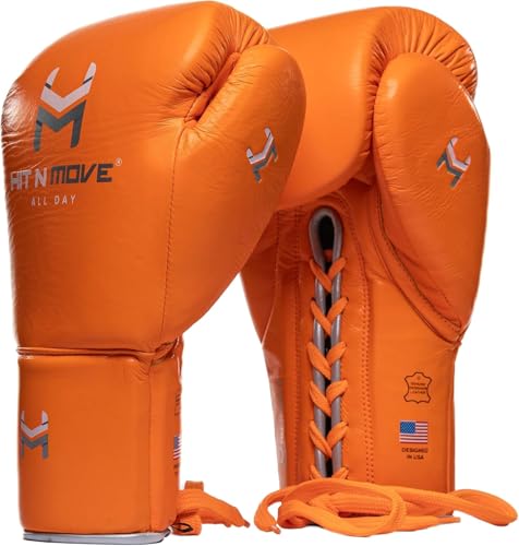 HIT N MOVE All Day Pro Balance Sparring and Bag Boxing Gloves LACE UP, Boxing Gloves Men & Women, Boxing Equipment, Sparring & Bag Gloves for Boxing, Kickboxing, Muay Thai, MMA - color: Orange, size: 12 OZ