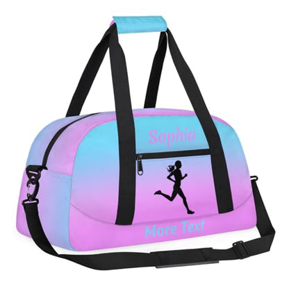 Personalized Kids Gym Bag for Girls Custom Name Sports Duffel Bag Weekender Overnight Travel Bags Pink Running Gifts - color: Color 4, style: Running