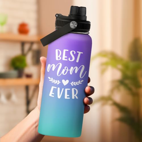 Best Mom Ever Water Bottle 32oz Stainless Steel Insulated Water Bottles - Gifts for Moms from Son Daughter - Mothers Gifts for Birthday Christmas - color: Mom