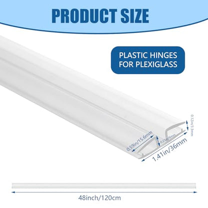 2 Pcs Clear PVC Piano Style Living Hinge, 48 Inch No Screws or Glue for 4-6mm Glass Acrylic, Durable PVC Plastic Hinges for Plexiglass Panels, Golf Cart Windshield Hinge, Acrylic Panels, Glass Hinges - color: Transparent