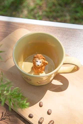 DIHOclub Lion Coffee Mug Ceramic 3D Wild Animal Inside Cup,Cute Cartoon Handmade Figurine Mugs,Holiday and Birthday Gift for Coffee Milk Tea Lovers,12 OZ (Yellow Lion) - color: Yellow Lion