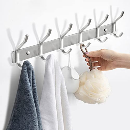 17 Inch Coat Rack Wall Mount with 6 Hooks, Silver Wall Hook Rack - color: Silver, size: 6 Hooks