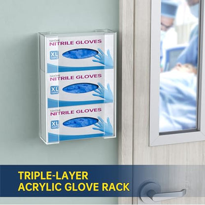 NiHome 3-Tier Clear Acrylic Glove & Tissue Box Holder Dispenser, Wall Mount - size: 3-tier