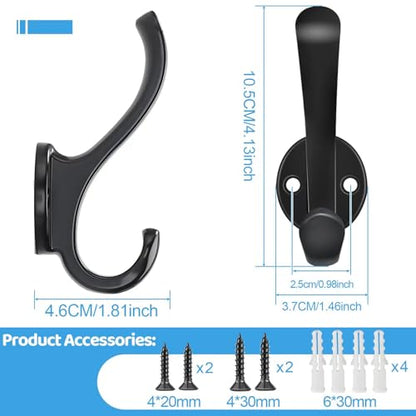 10 Pack Coat Hooks Wall Mount Heavy Duty Utility Retro Double Hooks for Hanging Coats,Hat, Towel, Key, Robe, Scarf, Bag, Cap (Black) - color: 10 Pack-Black
