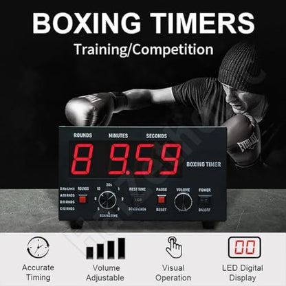 Classic Boxing Interval Timer,Professional Gymnastics Timer with LED Display,1 to12 Challenge Rounds and Adjustable Buzzer,Interval Timer for Workout/Gym Timer/Boxing Equipment Red - color: Red