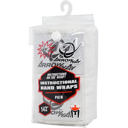 ArrowWay Instructional Hand Wraps w/Printed Directions for Boxing & MMA - 142" Meister Elastic - color: White