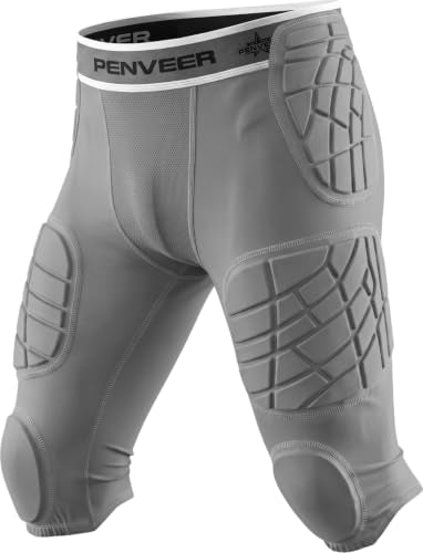 7 Pad Football Girdle Youth with Cup Pocket & Integrated Padding - color: Grey, size: X-Large