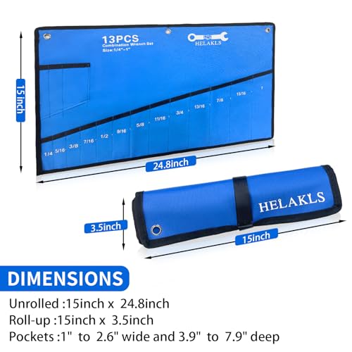 Wrench Organizer Roll Up Pouch - SAE & Metric Wrench Tool Bag - 25 Pockets - Heavy Duty Canvas - Blue - style: 12+13 Pockets