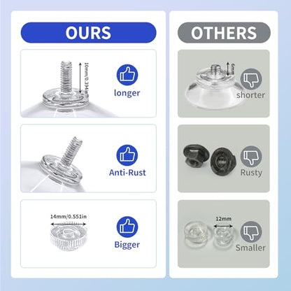 12 Pack 40mm Clear Suction Cups, Heavy Duty Vacuum Suction Pads, Removable Reusable No Drill Suction Holders for Glass, Window, Mirror, Tile & Smooth Surfaces